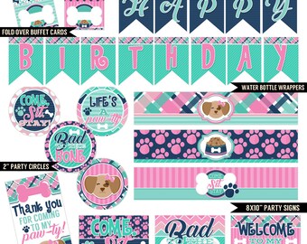 Posh Puppy Digital Printable Girls Pet Puppy Dog Birthday Party Printables Package INSTANT DOWNLOAD