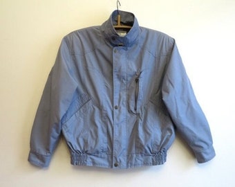 Vintage 1980s Bomber Grey Mens Jacket Grey Men's Bomber Jacket Men's Windbreaker Size 48