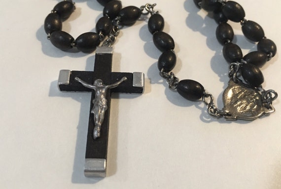 Vintage black rosary black bead rosary Made in France