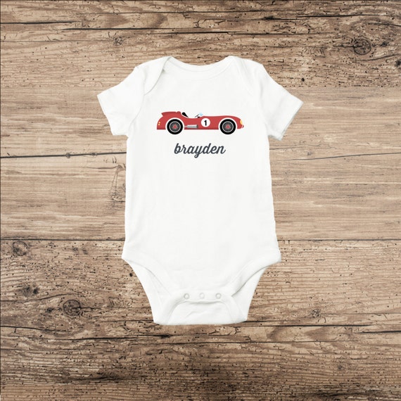 Items similar to Race Car Baby Bodysuit with Personalization Vintage