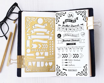 Planner Stencil, Bullet Journal Stencil, Banners and Flag Stencil - fits A5 journal & Midori Regular (Banner L)