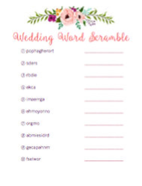 wedding word scramble floral bridal shower game pdf printable