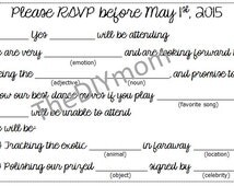 Unique wedding madlibs related items | Etsy