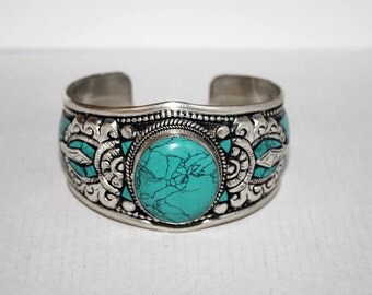 Turquoise Bracelet, Boho bracelet, Silver Bracelet, Tribal Bracelet, Gypsy bracelet, Turquoise jewelry, Navajo Bracelet, Tibetan bracelet