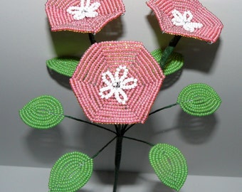 Beaded Flowers French Beaded Trio of Morning Glories