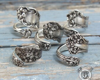 Beautiful Spoon Ring Assortment - Adjustable - Set of 5 Rings - Doctorgus Handmade Pewter Jewelry - Victorian Boho Style - Wedding Ideas
