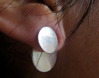 Sterling Silver Disc Earrings Double Sided Earrings Ear Jackets Statement Earrings Earring Jacket Ear Cuff Modernist Jewelry