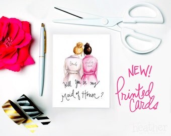 NEW-PRINTED Maid of Honor card-Will you be my MAID of Honor Card, Blonde Bride, Dark Brunette Maid of Honor,Maid of Honor Proposal