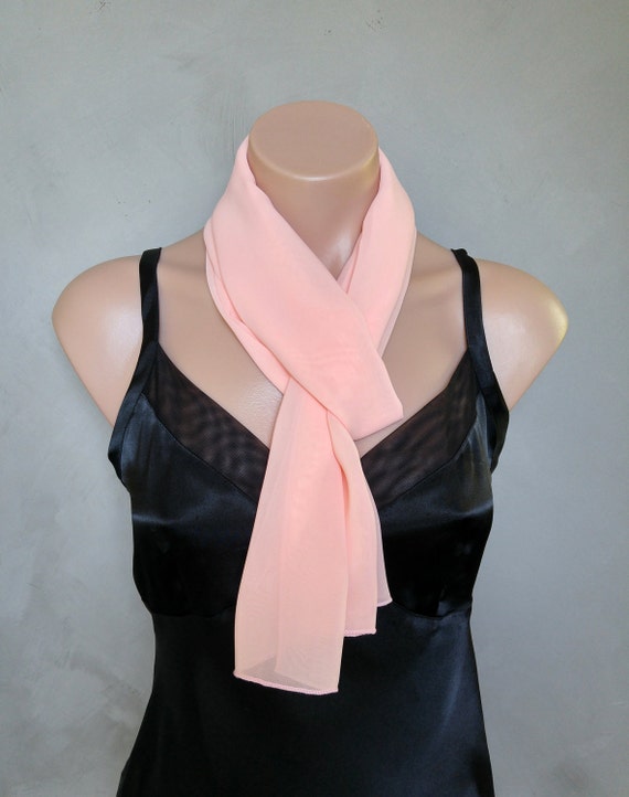 Peach Chiffon Scarf - Perfect Summer Skinny Scarf - 56 inches long by 12 inches wide