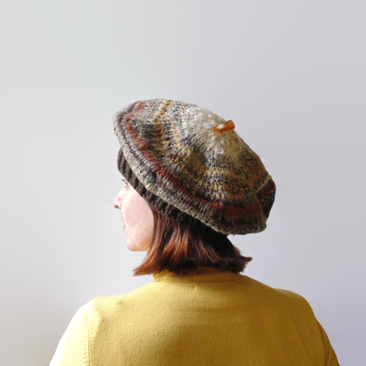 Brown Wool Hand Knit Beret French Beret Chunky Knit Tam Hat