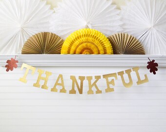 Glitter Thankful Banner - 5 inch Letters - Thanksgiving Banner Thanksgiving Fall Decoration Thankful Garland Fall Banner Glitter Fall Sign