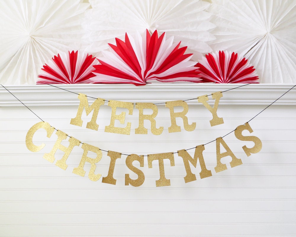 Glitter Merry Christmas Banner 5 Inch Letters Christmas