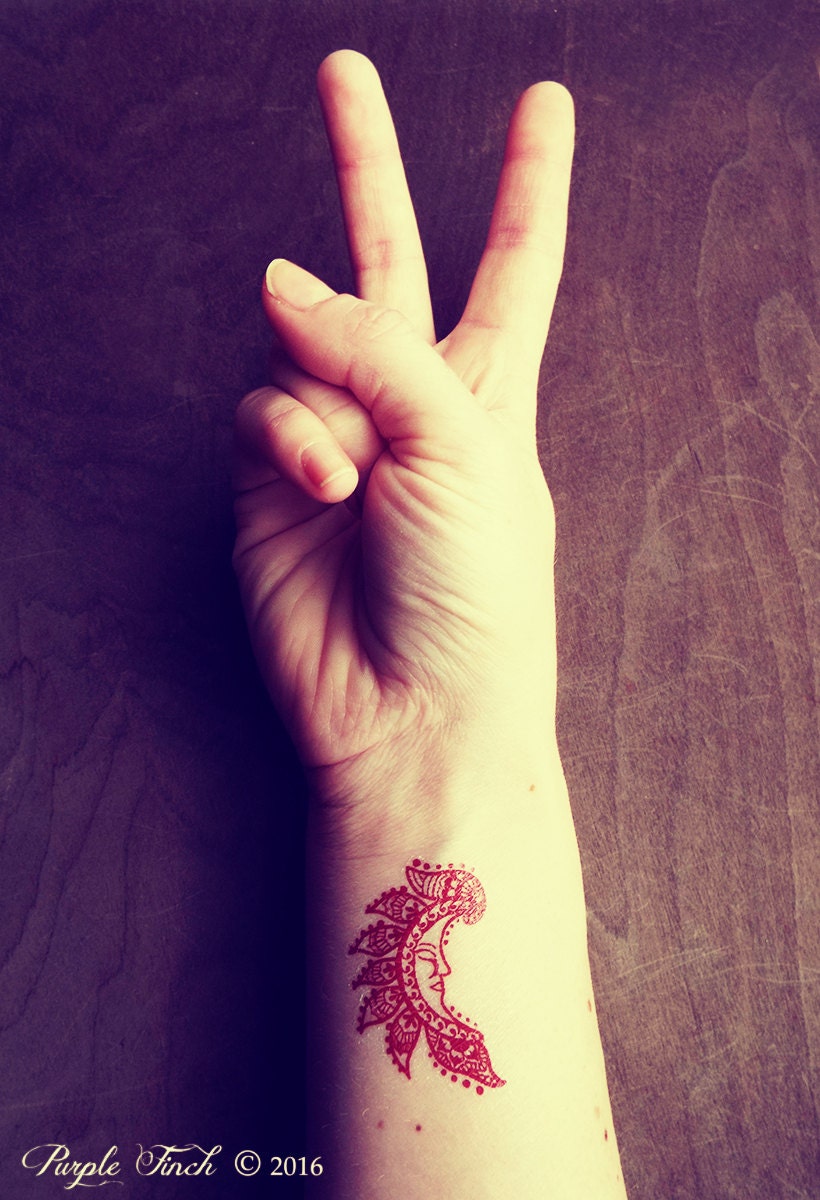 2 Temporary  Henna  Tattoos  Half  Moon 