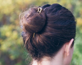 Loop Brass Hair Pin - Bun Pin Topknot Holder - 4 and 5 Inch Circle Tip Gold Brass for Fine to Normal Hair - by Mane Message on Etsy
