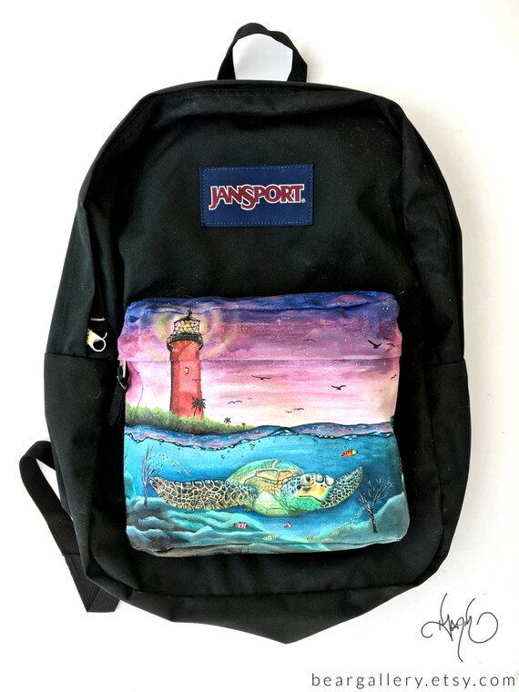 Custom Painted JanSport Backpack Sea Turtle Marine Life
