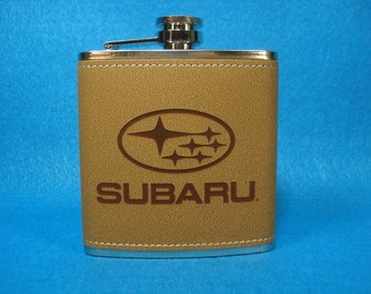 SUBARU Leather Flask - Great gift for the Subaru owner! Subaru, Legacy, Outback, Forrester. Great Christmas Gift!