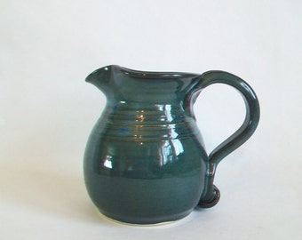 Teal -- Blue/Green Stoneware Pitcher - Handmade on the Potters Wheel - Milk, Cream, Syrup Pitcher -- Flower Vase -- Ready to Ship