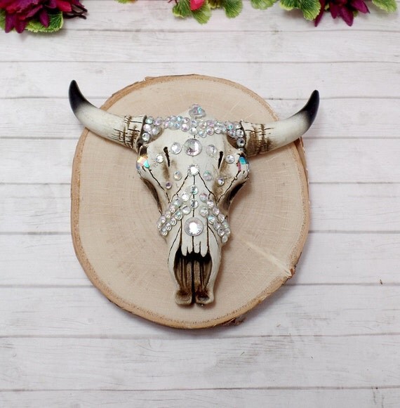 Rhinestone Mini Decorated Resin Cow Skull Wall Art