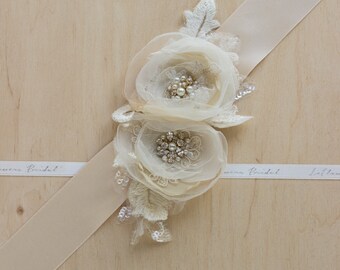 Bridal sash, Gold bridal sash, Wedding belts sashes, Champagne weddings, Floral accessories, Lace wedding, vintage wedding