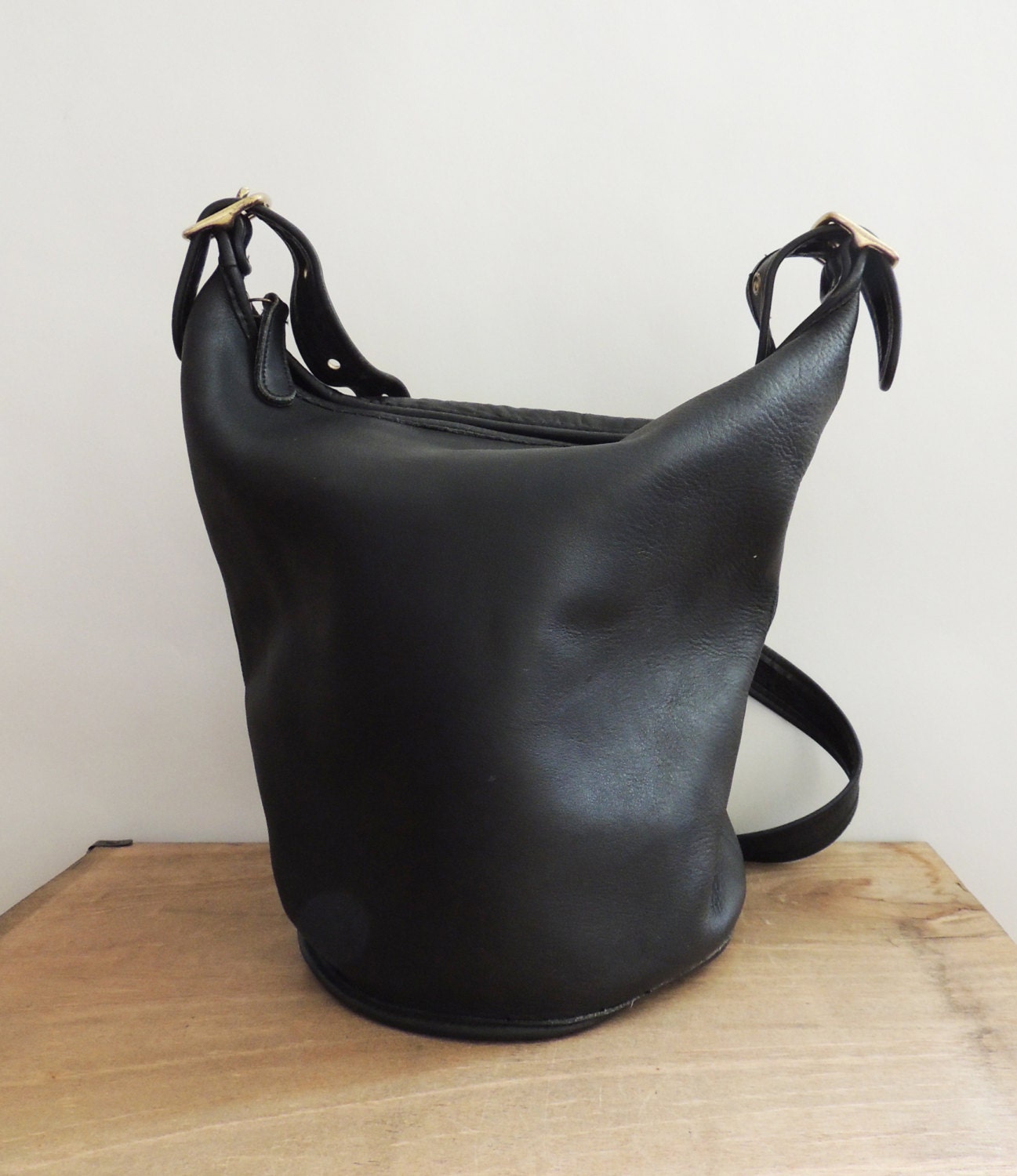 Vintage Coach XL Duffle Bag Black Leather // Feed Bucket Bag