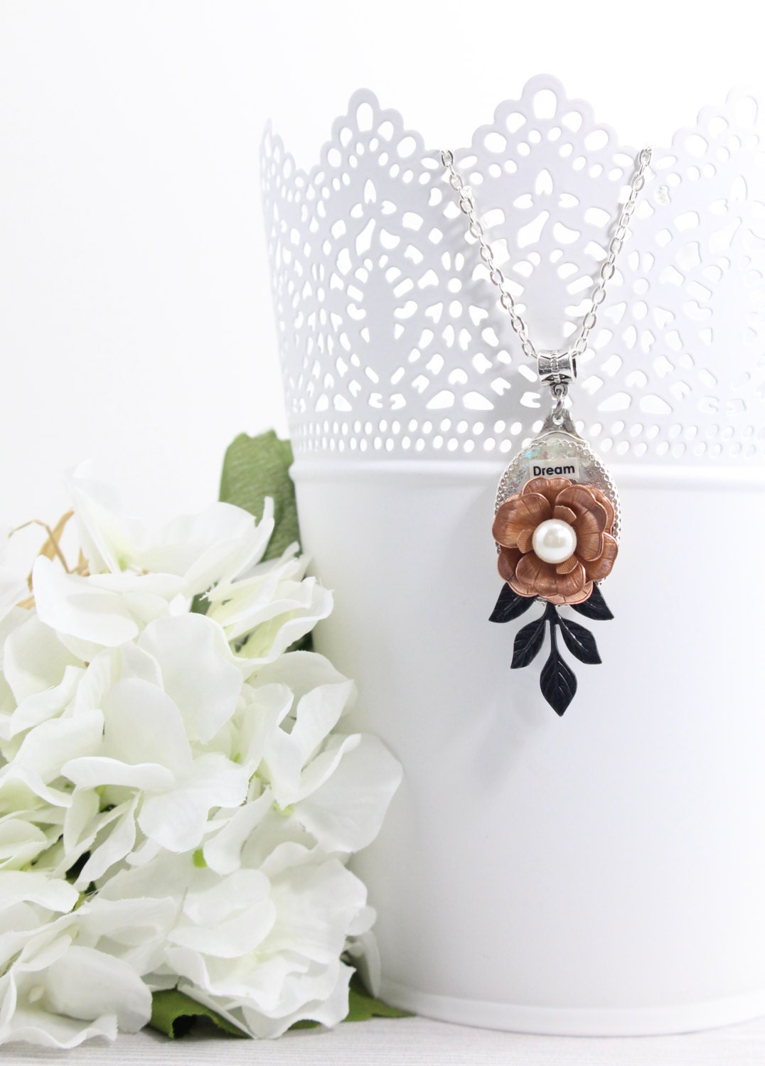 Copper Flower Quote Jewelry Necklace Rose by LeilaNicoleDesigns