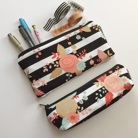 pencil pouch striped floral