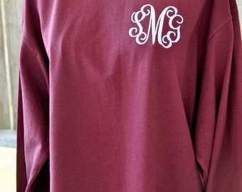 Monogrammed Long Sleeve T Shirt or Short Sleeve T-Shirt Personalized T-shirt Embroidered Tee