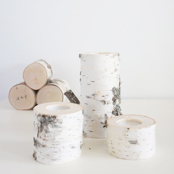 natural white birch wood candle holders set of by urbanplusforest