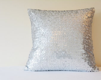 Silver Dancing Sequin Pillow Cover, Silver Sequin Cushion Cover , Silver Decor Pillow , Shiny Silver Metallic Pillow, Silver Scatter Cushion