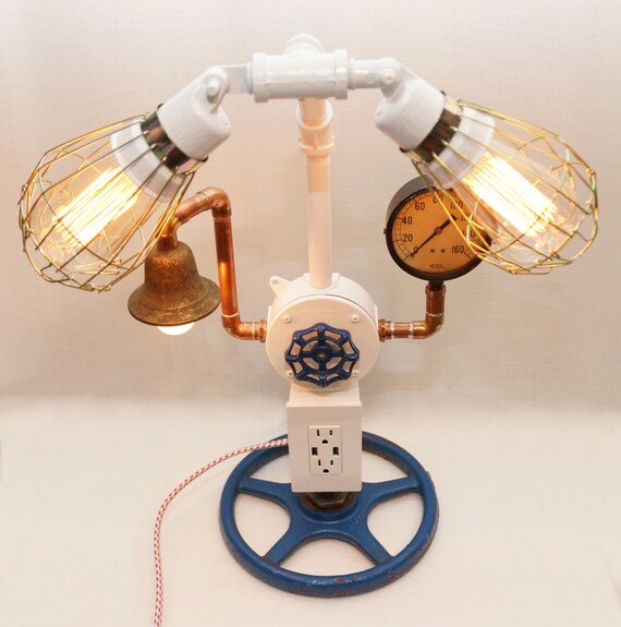 Steampunk Industrial Nautical Lamp with Night Light two 2.1A