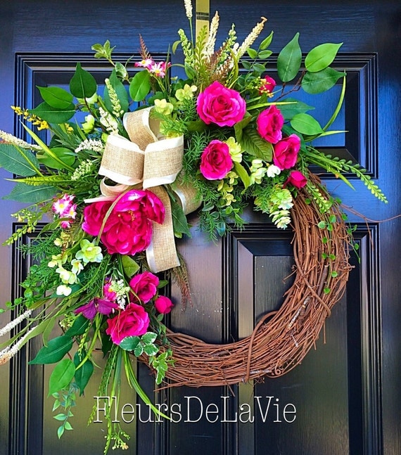 Spring door wreath Floral Door wreath Grapevine by FleursDeLaVie