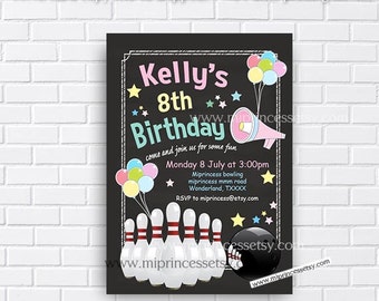 Bowling Birthday Invitations any age for kids birthday invitation chalkboard design bowling invitation design fun party for girl - card 241