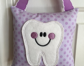 Tooth Fairy Pillow- Lavender with Lavender Polka Dots and Lavender Ribbon