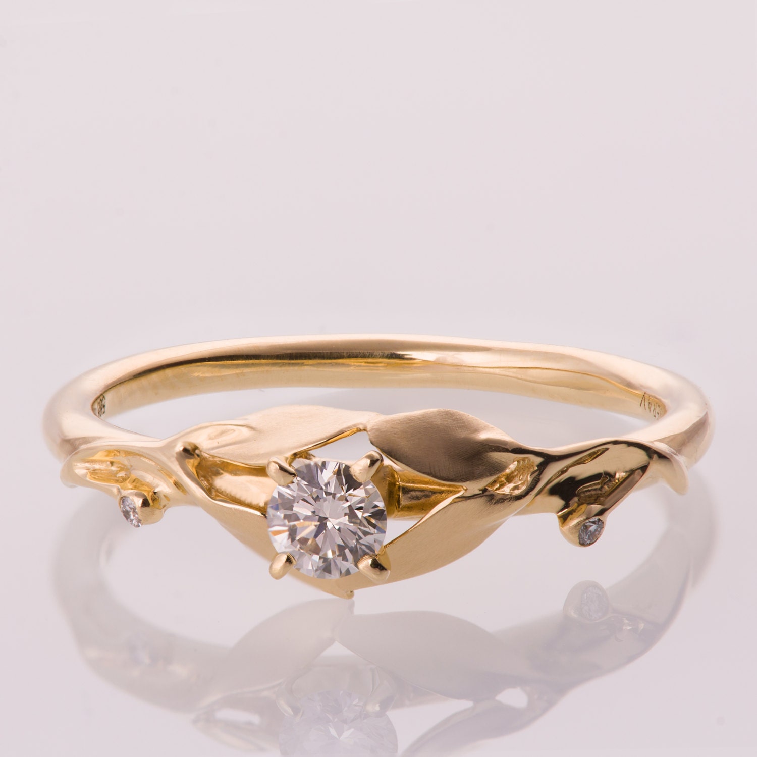 Leaves Engagement Ring 14K Gold and Diamond by doronmerav on Etsy