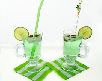Tree Frog on Bent Glass Straw and Green Bent Glass Straw Set- Gift Set- FREE Cleaning Brush- FREE Gift Wrap- Glass Drinking Straws