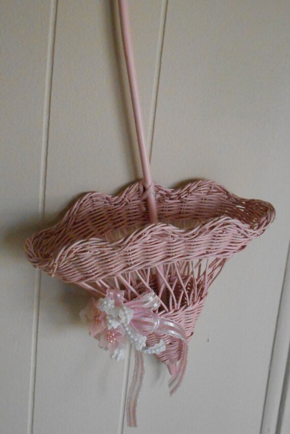 Pink Umbrella Basket Wall Hanging Shabby Victorian Basket