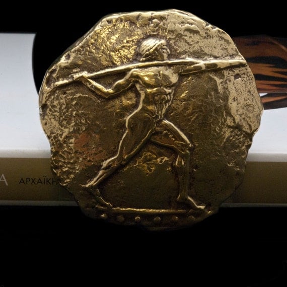 Ancient Greece Paperweight Olympics Javelin Thrower Bronze