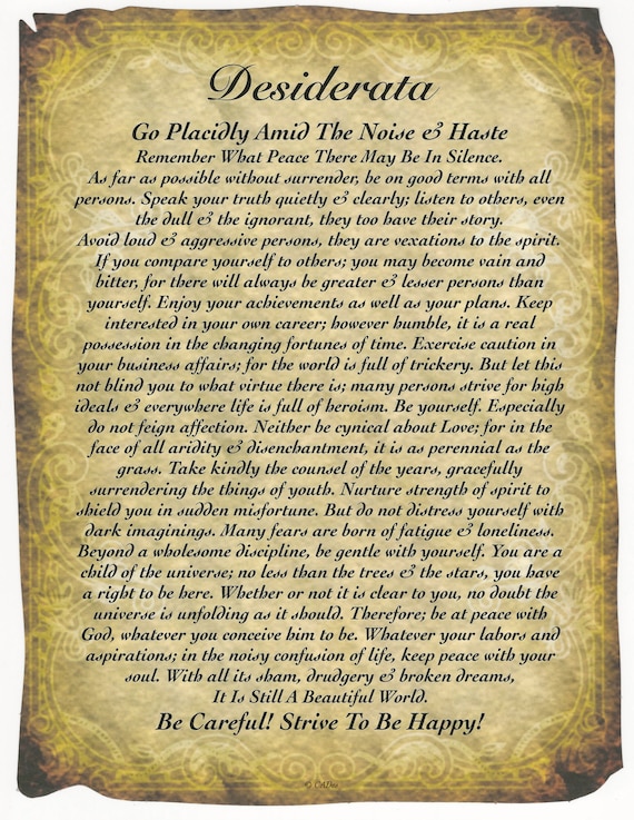 The Desiderata Poem by Max Ehrmann on Unique Antique Style