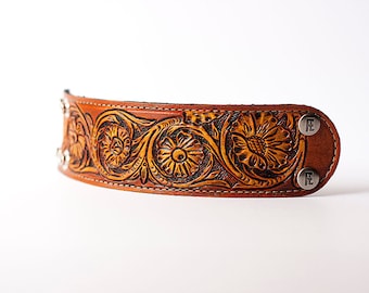 READY TO SHIP / Hand Tooled Leather Cuff / Floral