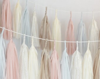 Dusty blush / blushing pink Tassel Garland Banner-fully assembled- Party Decor, Party, Wedding decor / nursery decor / dusty pink