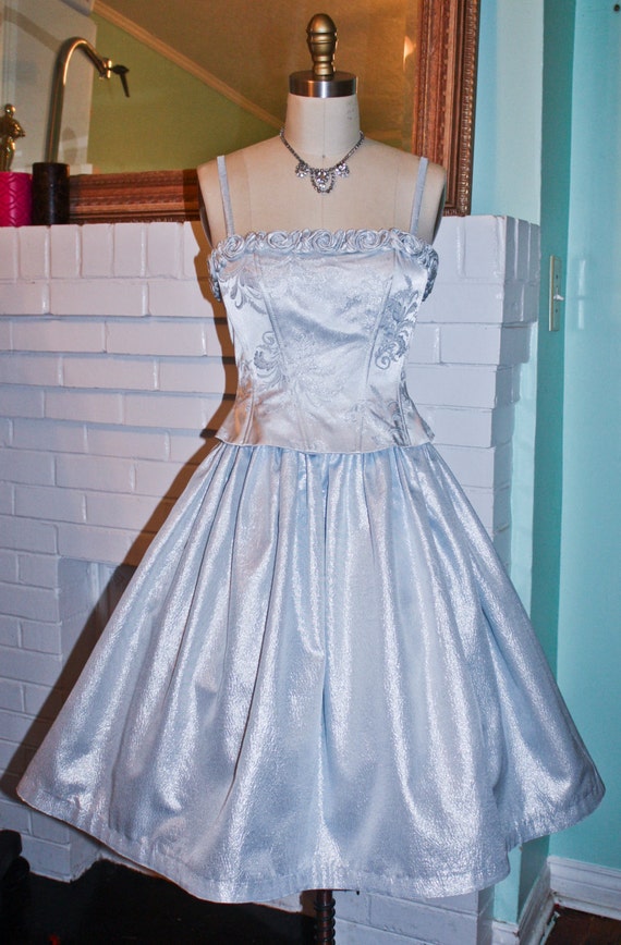 Vintage Party Dress  Pinup 50s Prom  Style Icy  Blue  Lurex