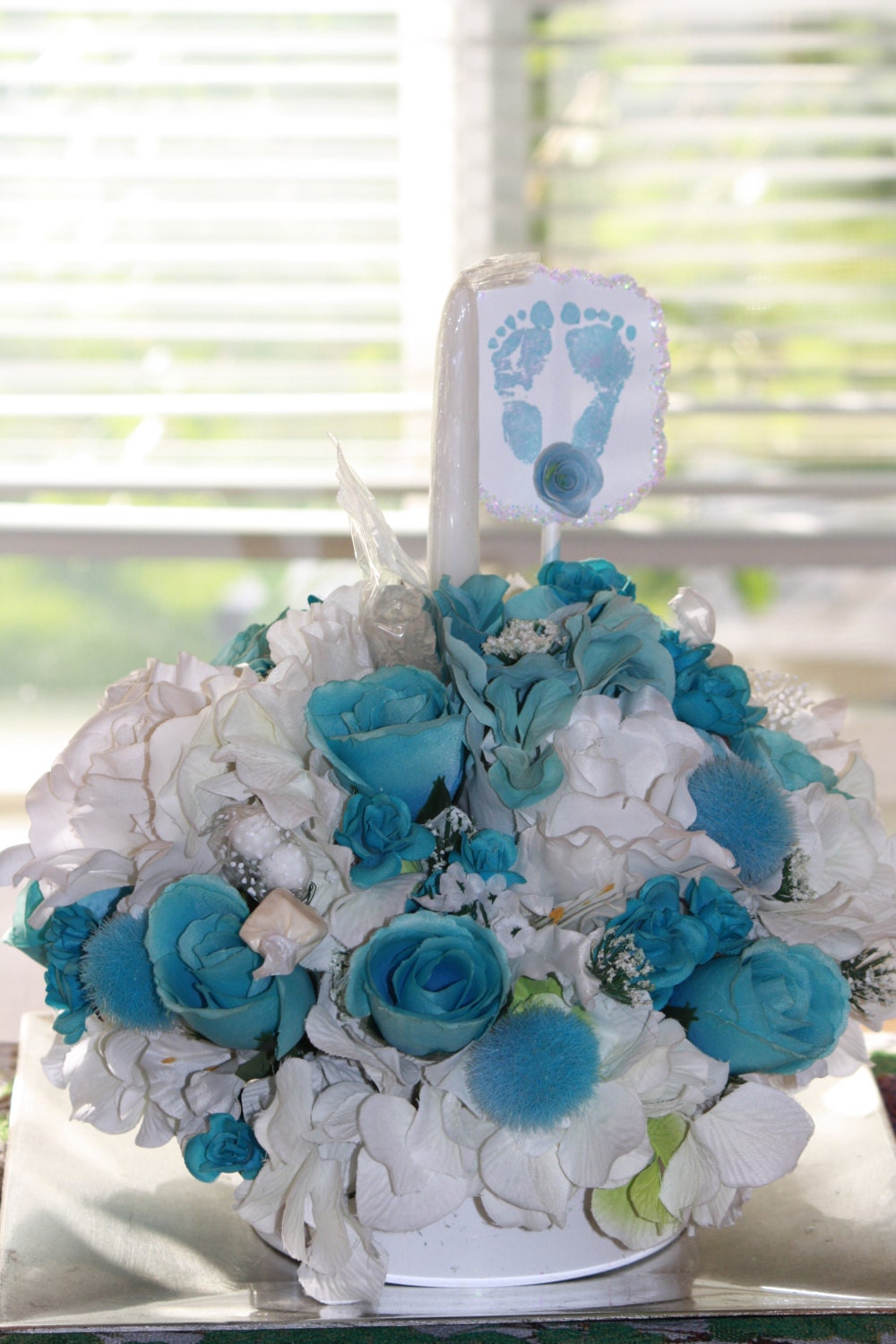 Floral Arrangement Baby Boy Celebration Cake Candy Bouquet