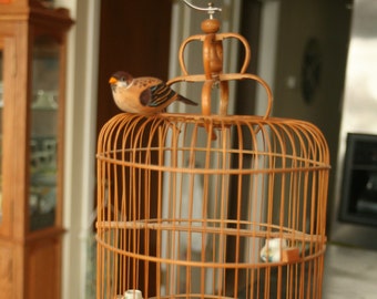 Asian Singapore, Bamboo ,Wood Bird Cage, Home Decor, Event Decor, Wedding Decor, Vintage Cage, Beautiful Condition