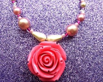 Pastel Pink Acrylic Rose Flower Pendant Necklace app 18 inches by JulieDeeleyJewellery Contemporary Jewellery