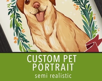 Custom pet portrait: Semi realistic style, 8.5 by 11, 8 by 10 inch, 5 by 7