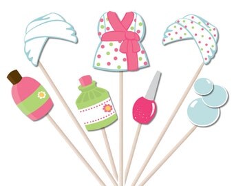 Spa party photo booth printables, INSTANT DOWNLOAD, spa party decor, slumber party props, girls night party, cake decorations, spa theme