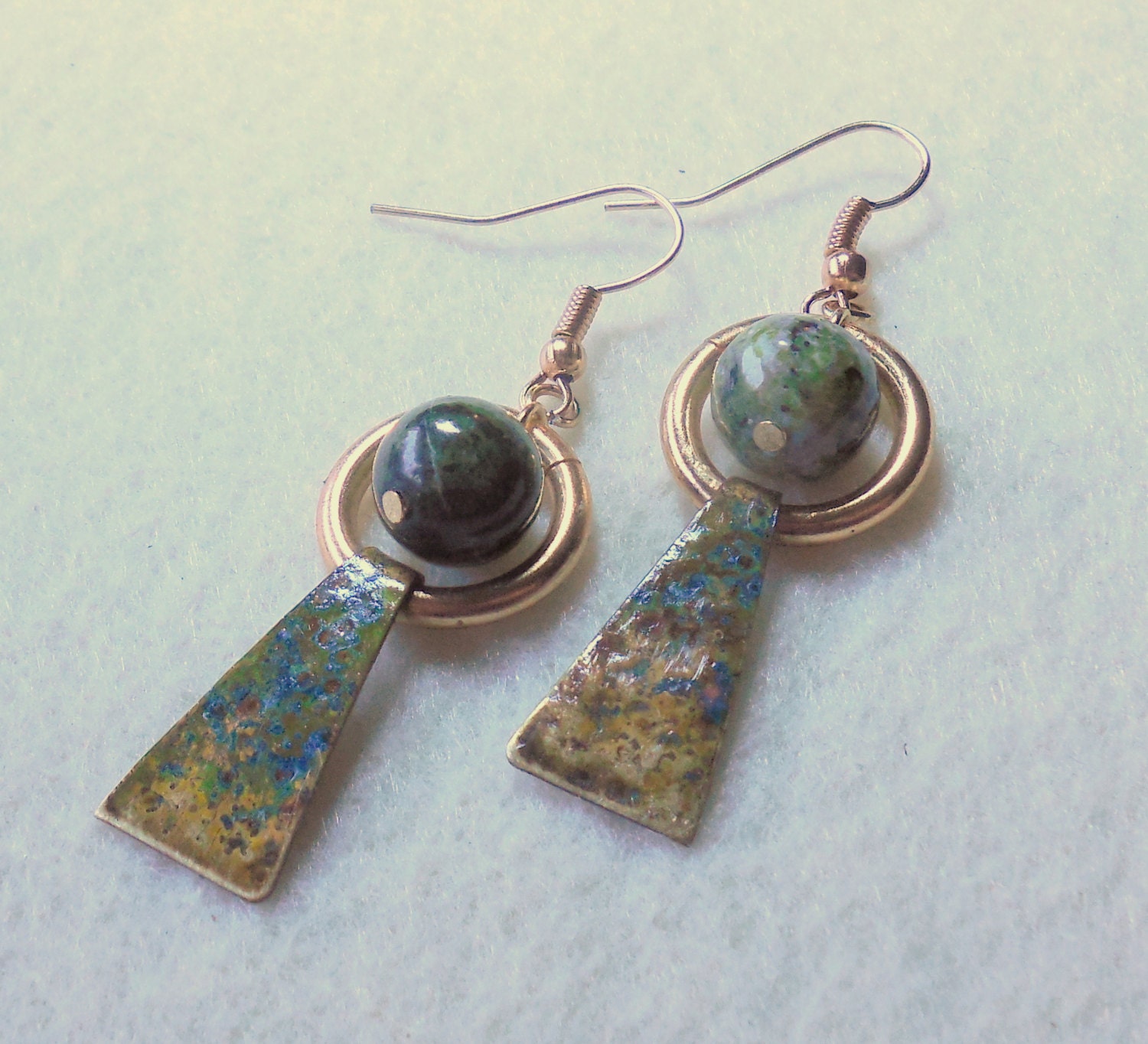 Forced Patina on Tag Brass Drop Earrings Brass Ring and