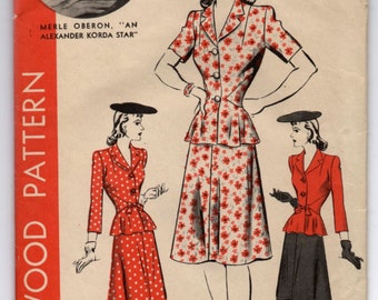 1940's Hollywood Two Piece Dress with Jacket and Skirt - Bust 32" - No. 1025
