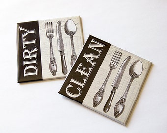 Dishwasher Magnet, Clean Dishes Magnet, Dirty Dishes Magnet, Hostess gift, Kitchen Magnet, magnet, black, ivory, classic design (5624)