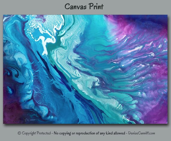 Teal purple abstract painting Canvas print Large wall art